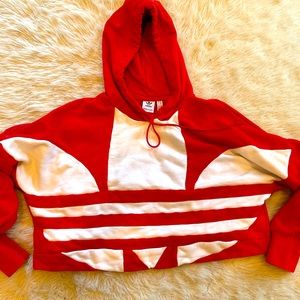 Cool red cropped Adidas hoodie!